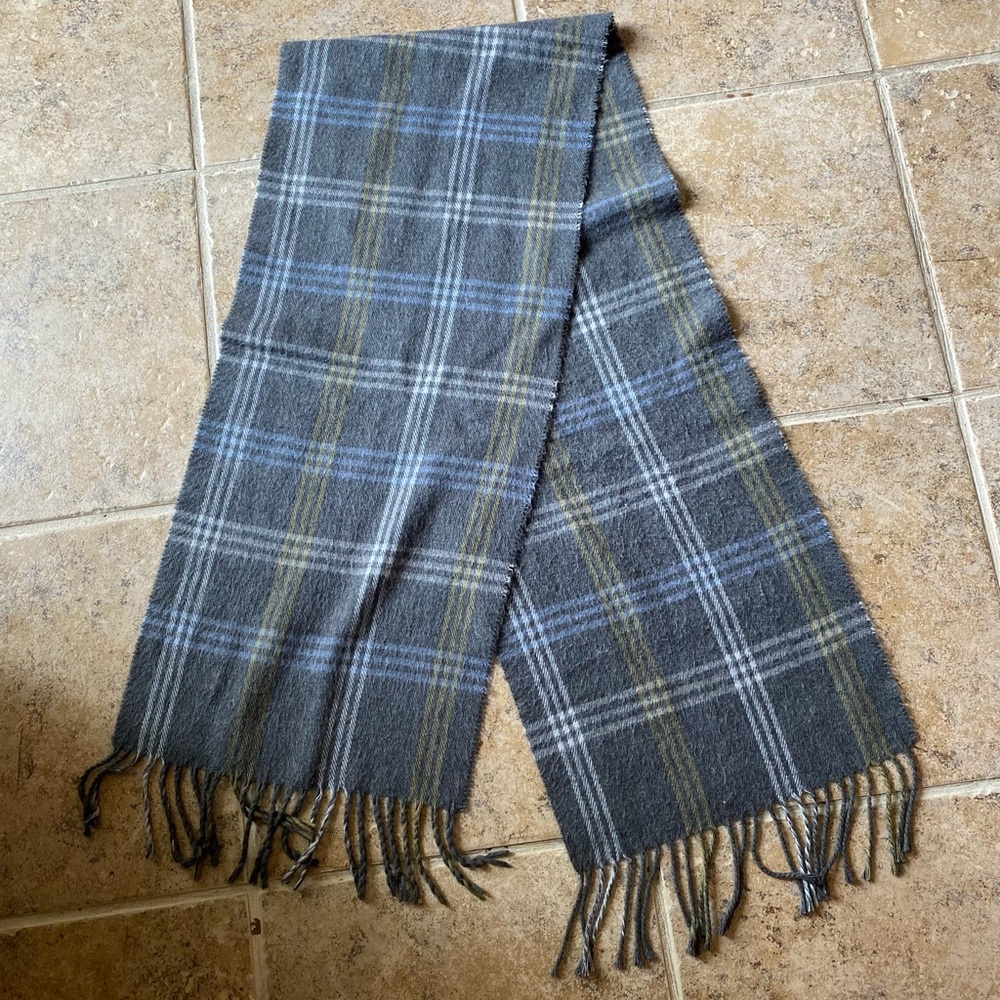 Cejon - Plaid Gray/Blue/Green Men's Long Scarf with Long Fringes, 56”L x 12” W